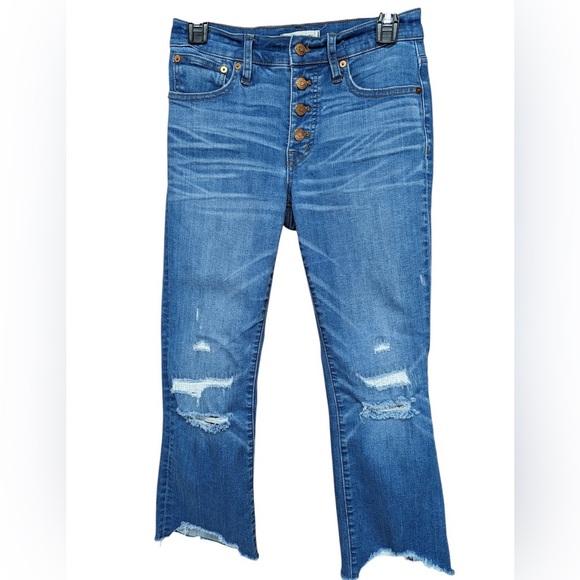 Madewell Cali Demi Boot Womens Jeans Blue Distressed High Rise Button Fly S28 - Picture 1 of 8